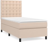 Cama con somier tapizado y colchón de polipiel capuchino 90x190 cm