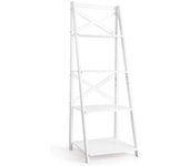 Estantería de escalera de 4 niveles, de madera, para salón, cocina, baño y librería (1, blanco)