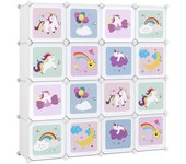 Armario modular infantil con 16 cubos y puertas - organizador de plástico para ropa, zapatos y juguetes, 123x31x123 cm, blanco