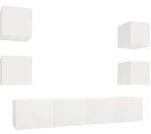 Conjunto de mueble de tv de 6 piezas, madera contrachapada blanca