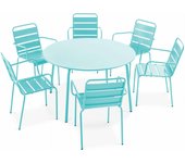 Mesa redonda de jardín y 6 sillas de acero turquesa, palavas - oviala