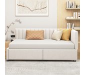 Cama individual tapizada en terciopelo 90x200cm - con 2 cajones grandes y somier - blanco