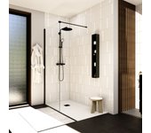 Mampara de ducha de panel fijo | 70 x 195 cm | perfil negro | cristal templado de 8mm de espesor | tratamiento antical | plusbaño