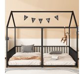 Cama cabina metálica 2 x 90 x 200 cm con barandillas - somier incluido - negro (sin colchón)