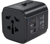 Aukey pa-ta01 cargador adaptador de viaje universal con usb-c y usb-c usb-a reino unido ee. uu. ue aus chn 150 país