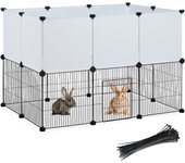 Relaxdays parque para mascotas plástico y malla, corral cachorros con piezas encajables, 72,5x110x74 cm, negro y blanco