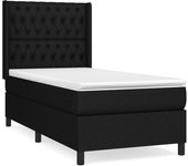 Cama somier tapizada con colchón de tela negra 90x200 cm