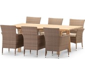 Conjunto mesa lamas 200x100 y 6 sillas apilables ratán - java light & bolonia