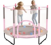 Vevor mini trampolín para niños 1545 mm, reboteador fitness con red de seguridad y canasta, regalo de cumpleaños, juguete de navidad 3+, rosa