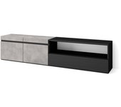 Mueble tv, televisión, 200x35x45cm, para tv hasta 80, con almacenamiento, cemento