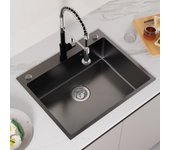 Auralum max fregadero bajo encimera, 1 seno, 60 * 49 * 20 cm, fregadero de 1 seno gris-negro, acero inoxidable 304