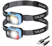 Linterna frontal recargable,2 piezas,luz cálida blanca rojiza,linterna frontal resistente al agua con sensor de movimiento
