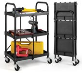 Costway carrito de herramientas plegable de 3 niveles, carrito de herramientas resistente con ruedas y pasamanos, organizador de almacenamiento rodant