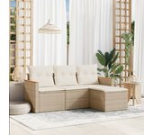 Juego de sofás jardín con cojines 4 piezas | conjunto de jardín de ocio | set de comedor de jardín ratán sintético beige cfw122340
