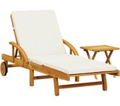 Tumbona | silla de jardín con cojín y mesa madera maciza de acacia cfw56448