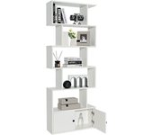 Costway librería, estantería en forma de s de 6 niveles con puertas, estantes decorativos de madera para salón, dormitorio, oficina, 70 x 23 x 183 cm