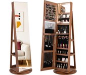 Armario de joyería con espejo de cuerpo entero, armario joyero giratorio de 360° con luz led de 3 colores, espejo de maquillaje interior, organizador