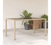 Mesa de jardín con tapa de cristal de resina trenzada beige