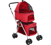 Vidaxl cochecito doble de perros plegable tela oxford rojo 83x48x97 cm