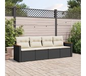 Juego de sofás jardín 4 piezas | conjunto de jardín de ocio | set de comedor de jardín con cojines ratán sintético negro cfw786262