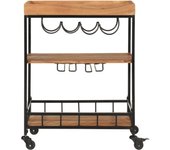 Carrito de bar de madera maciza de acacia y hierro 60x40x80 cm