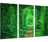 Paisaje vias de tren fantasia, hierva verde, impresión fotográfica sobre madera, cuadro moderno decorativo