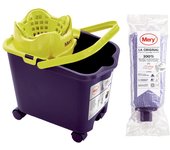 Mery, set cubo y fregona microfibra, cubo escurridor automático y ruedas, 14 l, fregona absorbente, morado