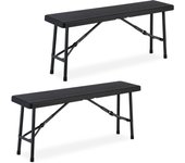 Relaxdays juego 2 bancos de jardín, plegables, plástico, acero, asiento camping, balcón, 42x100x25 cm, negro