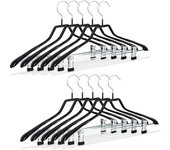 Relaxdays pack de 10 perchas ropa antideslizantes con pinzas, metal y pvc, negro, 42 cm