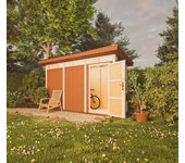Caseta jardin paneles a base de madera lp smartside 4,3 m2 con suelo y baldosas bituminosas - l161xa412xa239 cm - timbela m902 - redwood red