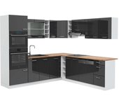 Vicco cocina esquinera r-line, antracita brillo intenso/blanco, 237 x 247 cm , et roble
