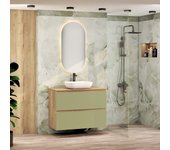 Conjunto de baño nia | mueble suspendido | 90 cm verde | dos cajones | lavabo sobrepuesto | no incluye espejo | mueble montado| alday