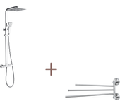 Auralum max columna ducha termostática cromada,cuerpo latón de altura ajustable+toallero inoxidable con 3 barras giratorios de 180°,cepillado (40cm)