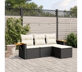 Juego de sofás jardín 4 piezas | conjunto de jardín de ocio | set de comedor de jardín con cojines ratán sintético negro cfw292270