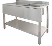 Fregadero de cocina acero inoxidable 1 seno a la derecha+escurridor a la izquierda 120x60x90cm con 2 coladores de