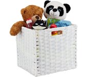 Relaxdays caja de almacenaje, cesto cuadrado para el baño o habitación infantil, trenzado, 31x32x30 cm, blanco