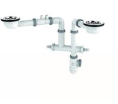 Tbxp desagüe que ahorra espacio, para fregadero de 2 senos ø90mm, h. 65mm, sin rebosadero