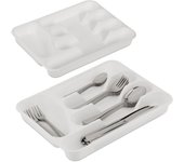 Relaxdays pack 2 cuberteros cajón 5 espacios, organizador cubiertos plástico, 4x24,5x32,5cm, utensilio, apilable, blanco