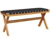 Banco de jardín en madera maciza de acacia y tela negra.