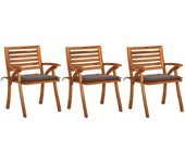 Juego de 3 sillas de comedor de jardín vidaxl con cojines de acacia maciza