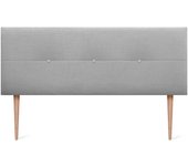 Dhome cabecero de lino natural con botones y patas de madera cabezal tapizado cama dormitorio moderno top trending (gris claro, 160cm)