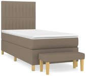 Cama con somier y colchón de tela gris topo 90x190 cm
