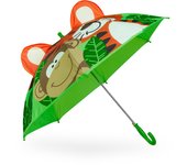 Relaxdays paraguas infantil 3d con estampado de tigre y mono, automático, niños, 78cm ø, varillas punta redondeada, azul