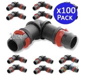 Pack 100 codo riego por goteo 20mm anilla de seguridad | codo conector tuberia 20 mm | codo goteo para manguera de riego 20 mm