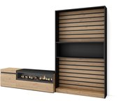 Muebles de salón para tv, 260x35x186cm, para tv hasta 65, chimenea eléctrica, roble y negro