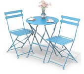 Conjunto mesa y sillas jardín plegable, set de bistro muebles de jardín acero, azul