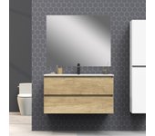 Conjunto de baño blaze | 90 cm nature| dos cajones | lavabo encastrado | espejo no incluido | mueble montado | alday