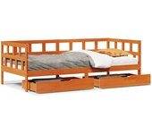 Cama para adulto | cama individual | sofá cama con cajones madera maciza pino marrón cera 90x200 cm cfw17656