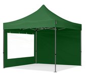 3x3 m carpa plegable, premium acero 40mm, 2 laterales con ventanas panorámicas, verde oscuro