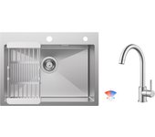 Fregadero de cocina de 1 cubeta de 60 × 45 × 18 cm, de acero inoxidable cepillado, con escurridor y grifo mezclador de cocina cepillado